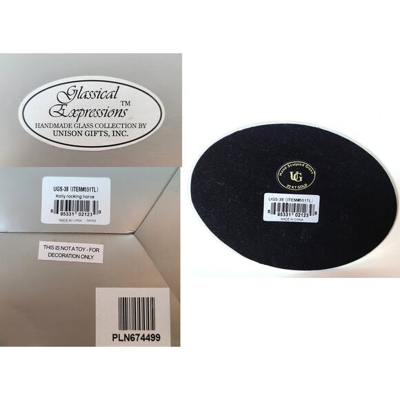 Christmas Glassical Expressions Holly Rocking Horse Hand Sculpted Glass 22K Trim - Picture 11 of 11